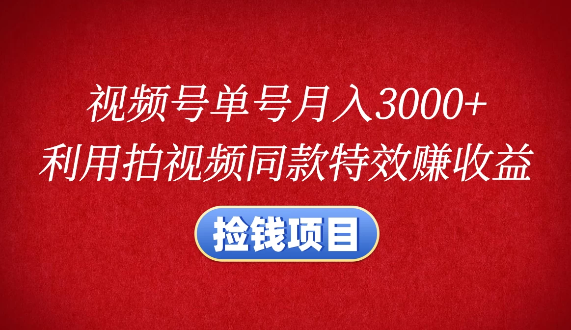 视频号单号月入3000+，利用拍同款特效赚收益，捡钱项目聚合资源站-专注分享软件资料 全网资源  软件工具脚本 网络创业落地实操课程 – 全网首发_高质量项目输出聚合资源站