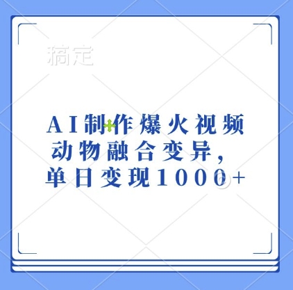 AI制作爆火视频，动物融合变异，单日变现1k聚合资源站-专注分享软件资料 全网资源  软件工具脚本 网络创业落地实操课程 – 全网首发_高质量项目输出聚合资源站