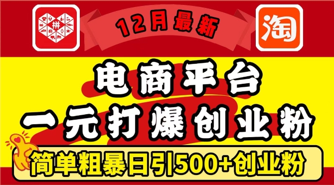 12月最新：电商平台1元打爆创业粉，简单粗暴日引500+精准创业粉，轻松月入过W【揭秘】聚合资源站-专注分享软件资料 全网资源  软件工具脚本 网络创业落地实操课程 – 全网首发_高质量项目输出聚合资源站