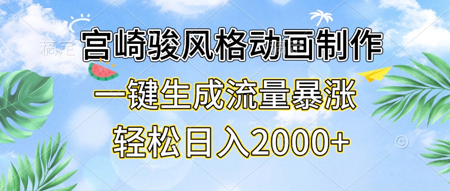 宫崎骏风格动画制作，一键生成流量暴涨，轻松日入2000+聚合资源站-专注分享软件资料 全网资源  软件工具脚本 网络创业落地实操课程 – 全网首发_高质量项目输出聚合资源站