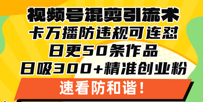 视频号混剪引流技术，500万播放引流17000创业粉，操作简单当天学会聚合资源站-专注分享软件资料 全网资源  软件工具脚本 网络创业落地实操课程 – 全网首发_高质量项目输出聚合资源站