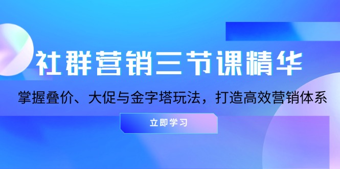 社群营销三节课精华：掌握叠价、大促与金字塔玩法，打造高效营销体系聚合资源站-专注分享软件资料 全网资源  软件工具脚本 网络创业落地实操课程 – 全网首发_高质量项目输出聚合资源站